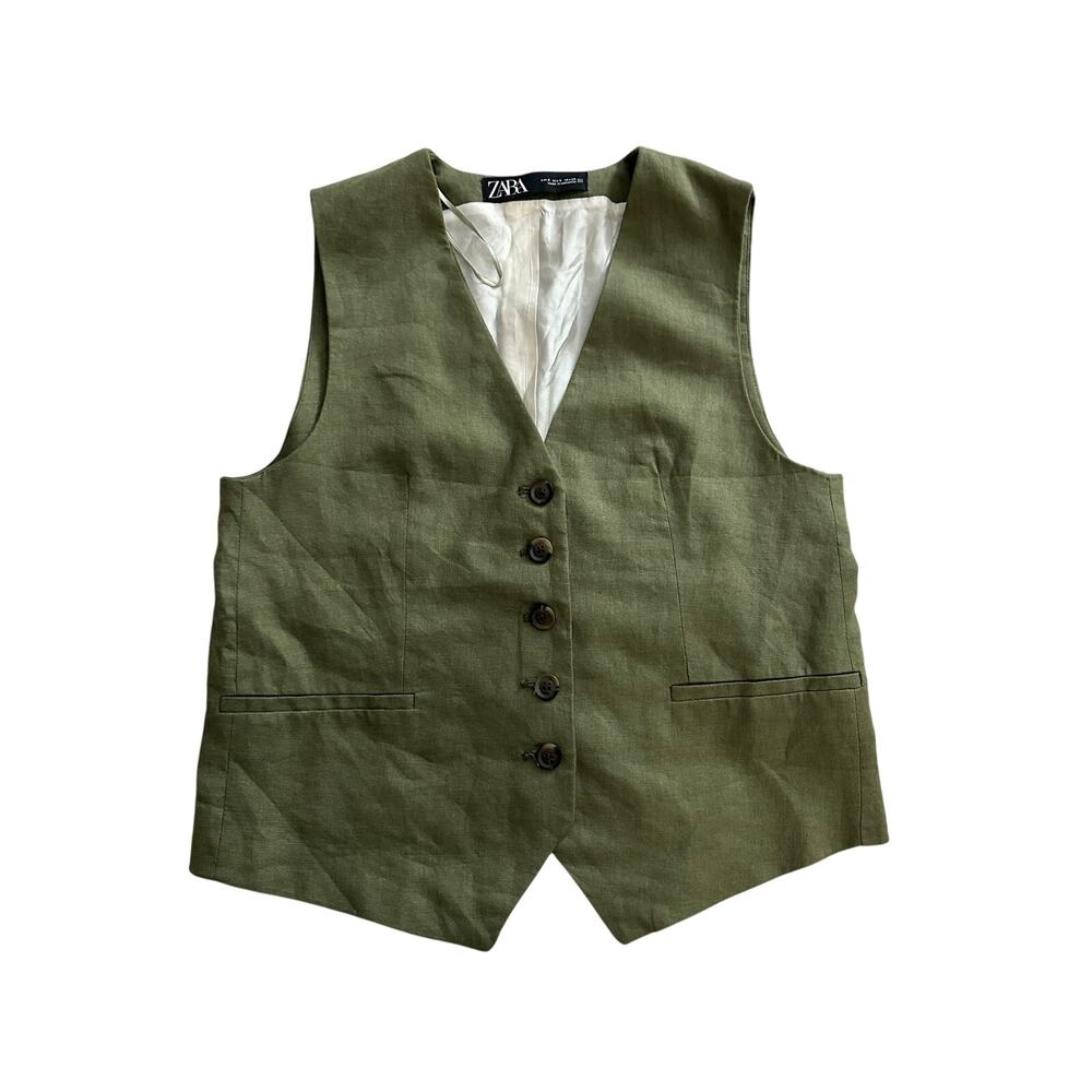 Zara Linen Viscose Lined Vest Womens Green Size Small